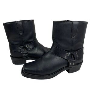 DINGO Rev Up Square Toe Motorcycle Ankle Harness Boots Black Leather Mens 11D